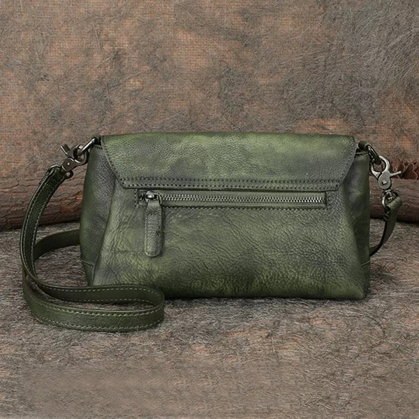 Womens Green Leather Crossbody Bag Over The Shoulder Purse