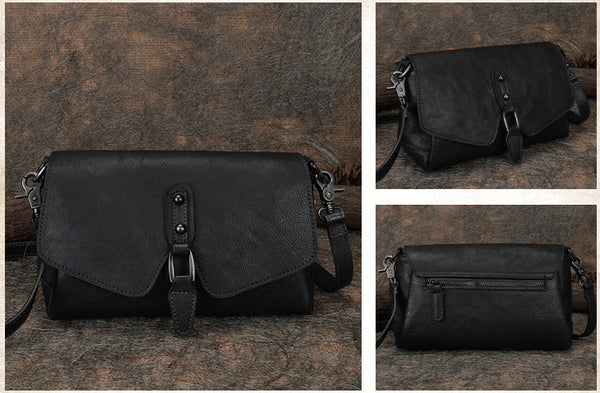 Women's Satchel Shoulder Bag Genuine Leather Crossbody Bags Black