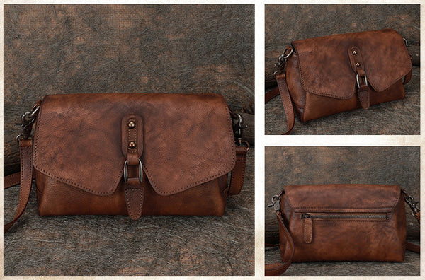 Women's Satchel Shoulder Bag Genuine Leather Crossbody Bags Brown