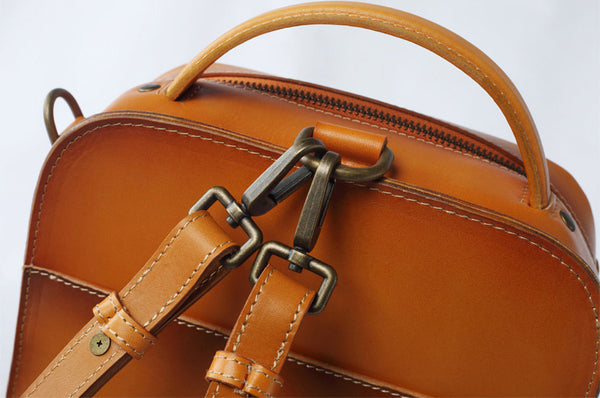 Women's Small Brown Leather Backpack Handbag Purse Shoulder Bag For Women Genuine Leather