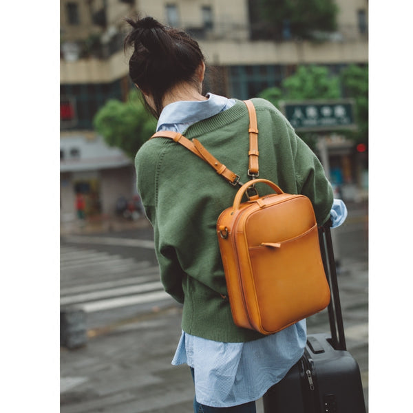 Women's Small Brown Leather Backpack Handbag Purse Shoulder Bag For Women