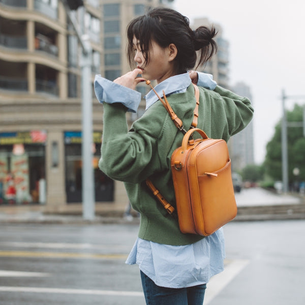 Women's Small Brown Leather Backpack Handbag Purse Shoulder Bag