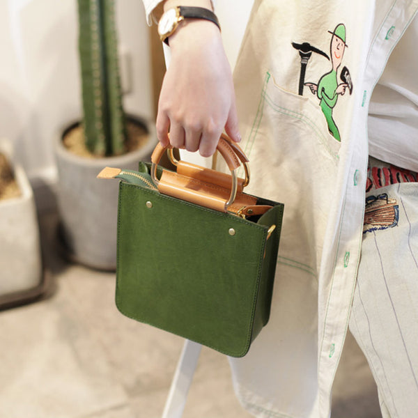 Women's Small Brown Leather Crossbody Tote Bags Purse Crossbody Handbags for Women Handmade