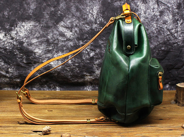Women's Small Green Leather Backpack Purse Doctor Bag Handbags for Women Designer