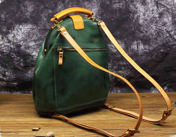 Women's Small Green Leather Backpack Purse Doctor Bag Handbags for Women Details