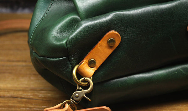 Women's Small Green Leather Backpack Purse Doctor Bag Handbags for Women Vintage