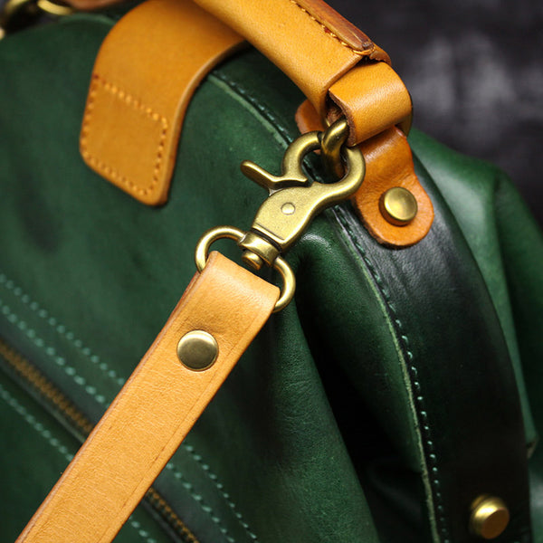 Women's Small Green Leather Backpack Purse Doctor Bag