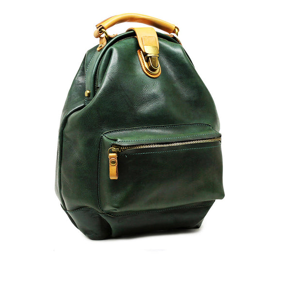 Women's Small Green Leather Backpack Purse