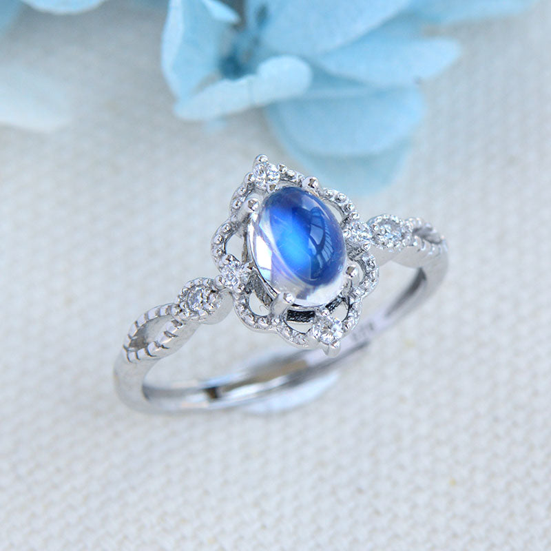 Women's Sterling Silver Blue Moonstone Wedding Ring Engagement Rings For Women Accessories