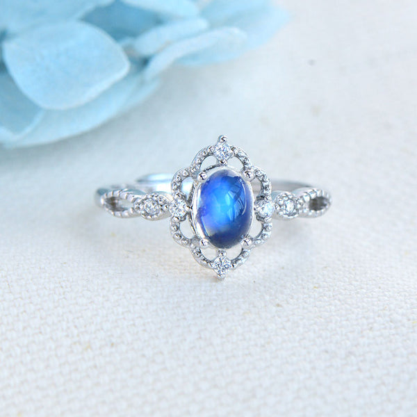Women's Sterling Silver Blue Moonstone Wedding Ring Engagement Rings For Women Badass