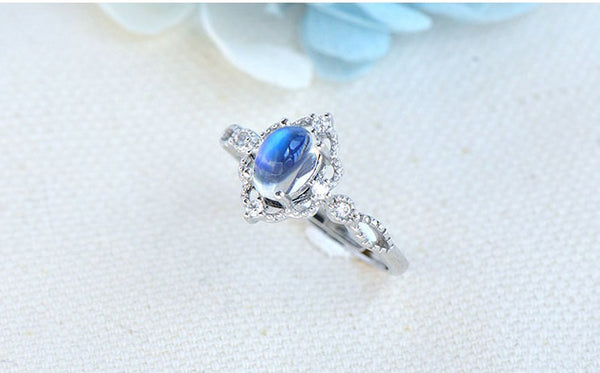 Women's Sterling Silver Blue Moonstone Wedding Ring Engagement Rings For Women Chic
