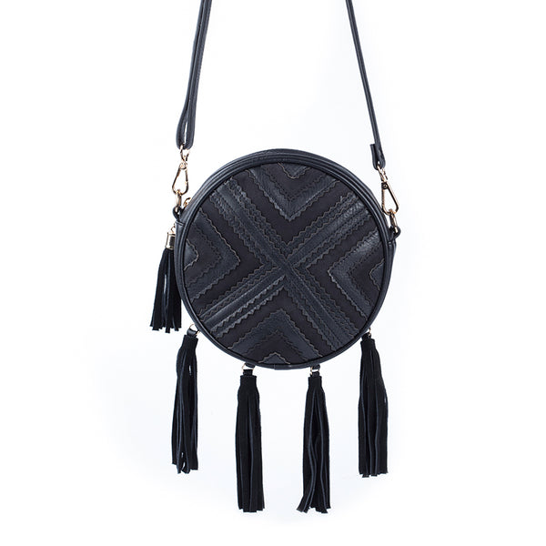 Women's Vegan Leather Round Crossbody Boho Bag With Fringe Cross Shoulder Bag For Women Affordable