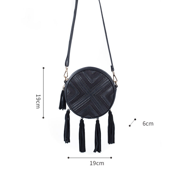 Women's Vegan Leather Round Crossbody Boho Bag With Fringe Cross Shoulder Bag For Women Original