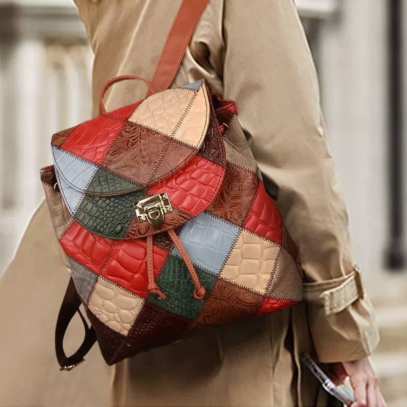 Handmade Boho Backpack Purse Bag Brown Vegan Leather Blue Geometric Design  CUTE | eBay