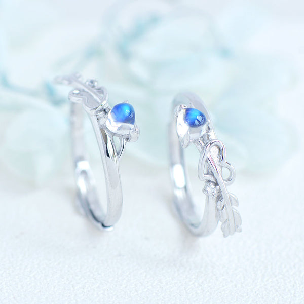 Women's White Gold Plated Silver Blue Mooonstone Rings June Birthday Jewelry For Women