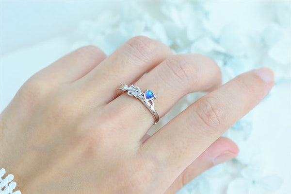 Female Sterling Silver Engagement Ring Genuine Natural Moonstone Ring for Women Fashion