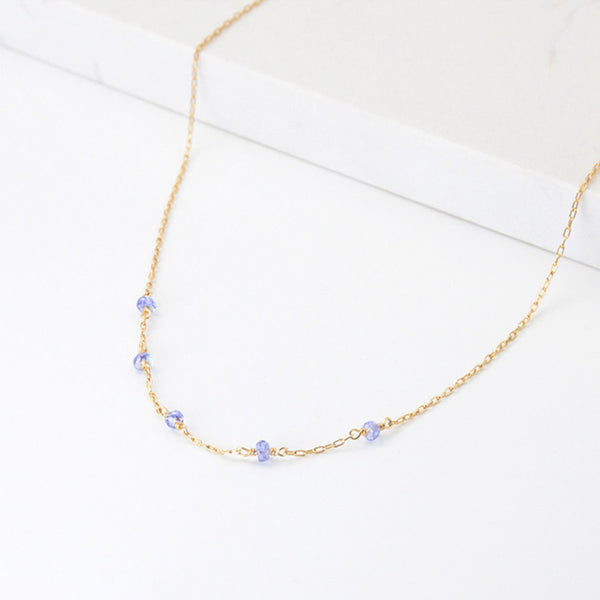 Womens 14k Gold Purple Tanzanite Bead Necklace for Women cute