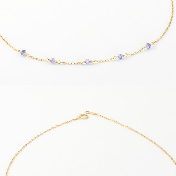Womens 14k Gold Purple Tanzanite Bead Necklace for Women elegant