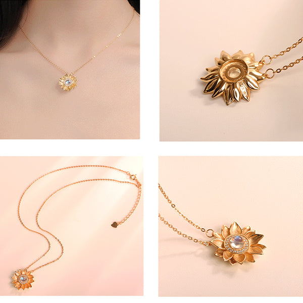 Womens 18K Gold Plated Silver Flower Moonstone Pendants Necklace for Women elegant