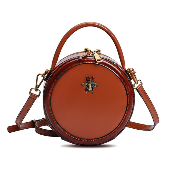 Womens Bee Leather Circle Bag Crossbody Bags Shoulder Bag Purses for Women
