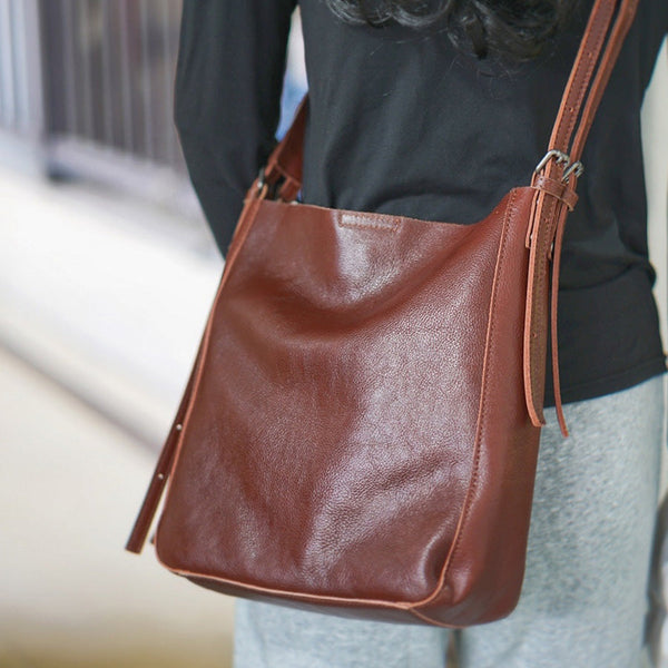 Womens Black Leather Bucket Bag Ladies Shoulder Bag Accessories