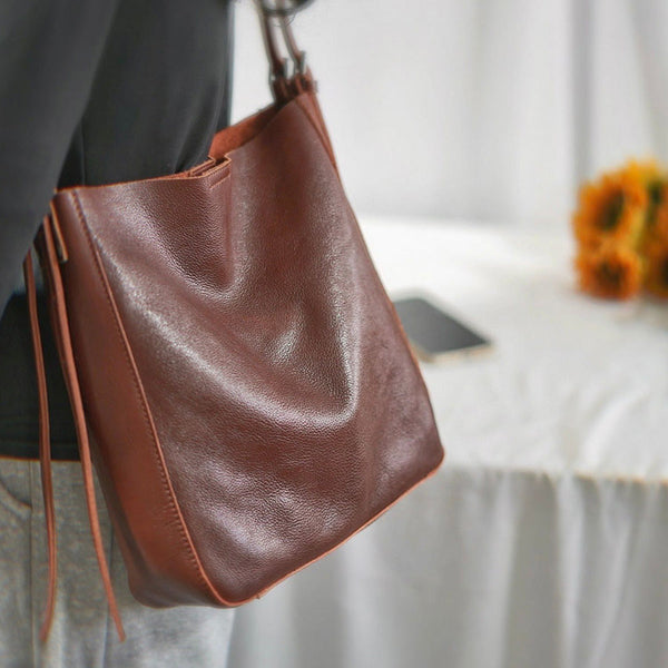 Womens Leather Crossbody Tote Brown Shoulder Bag For Women