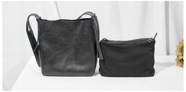 Womens Black Leather Bucket Bag Ladies Shoulder Bag Designer