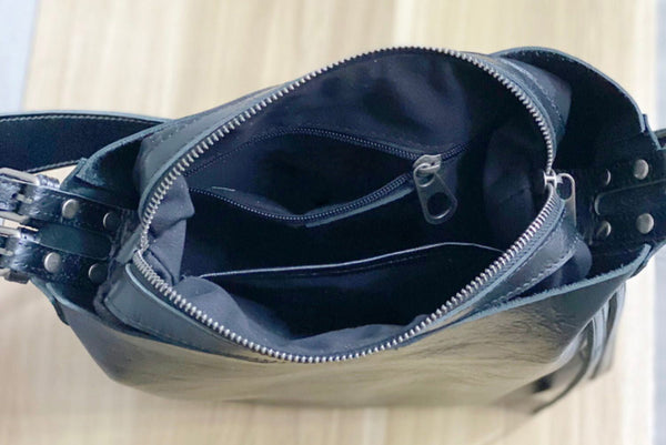 Womens Black Leather Bucket Bag Ladies Shoulder Bag Quality