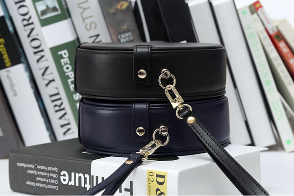 Womens Black Leather Crossbody Bags Circle Bag for Women Small Purse Accessories