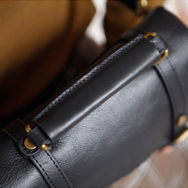 Womens Black Leather Satchel Purse Genuine Leather Crossbody Bags Cowhide