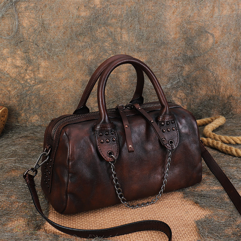 Womens Black Studded Handbag Genuine Leather Crossbody Bags Accessories
