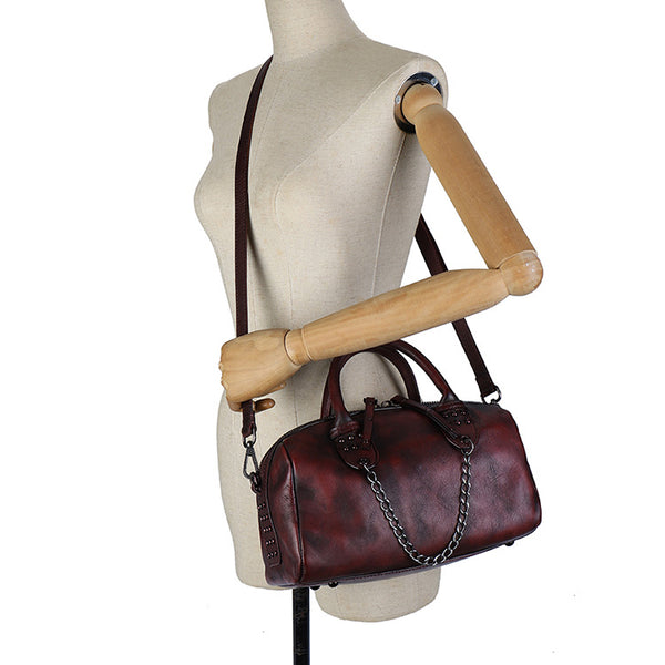 Womens Black Studded Handbag Genuine Leather Crossbody Bags Chic