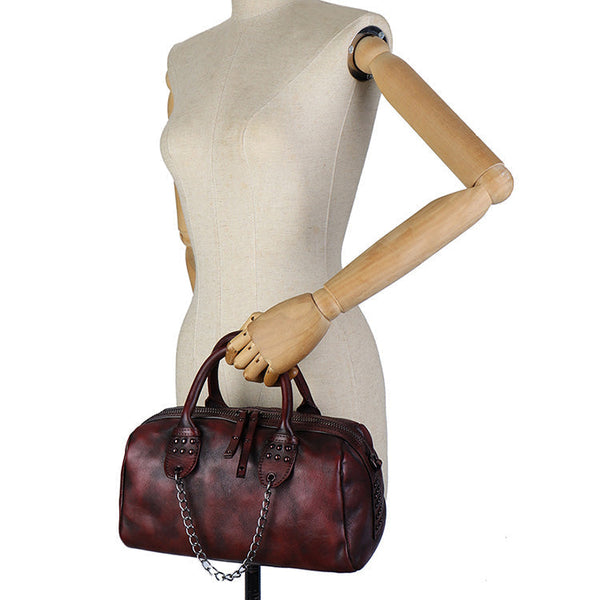 Womens Black Studded Handbag Genuine Leather Crossbody Bags Cool