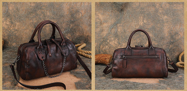 Womens Black Studded Handbag Genuine Leather Crossbody Bags Quality