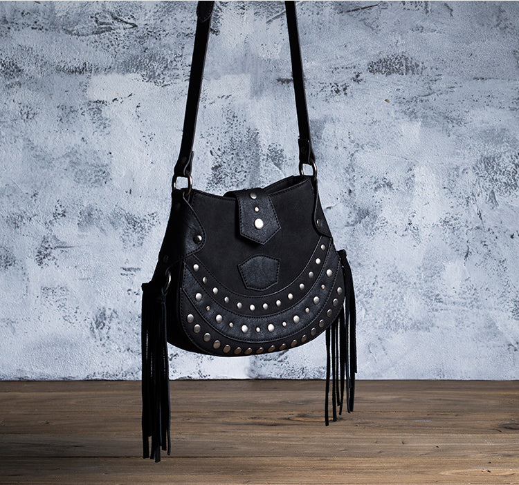 Fringe Crossbody Black with Gold  FAITH BY KRISTY WHITE LEATHER