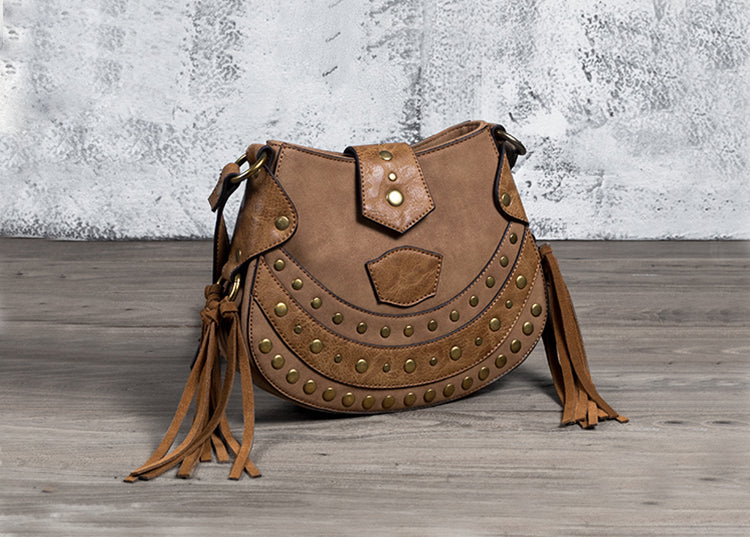 Satchel - Roomy Crossbody Bag with Boho Fringe, Authentic Vintage