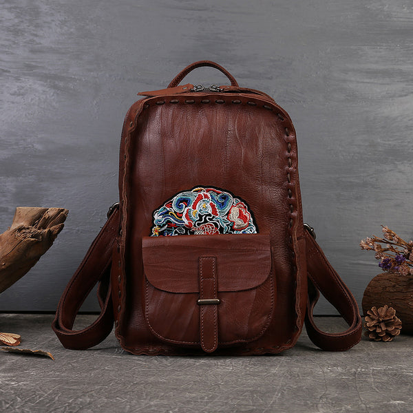 Womens Boho Leather Backpack Bag Leather Rucksack For Women Accessories
