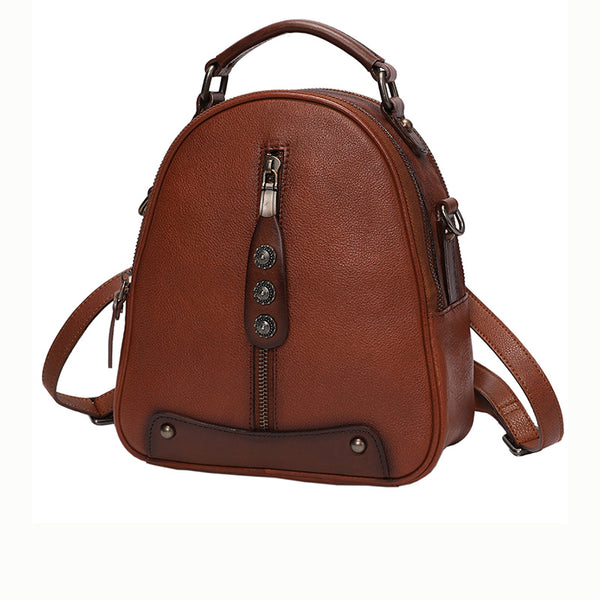 Womens Brown Genuine Leather Crossbody Backpack Purse Vintage Backpacks for Women Chic