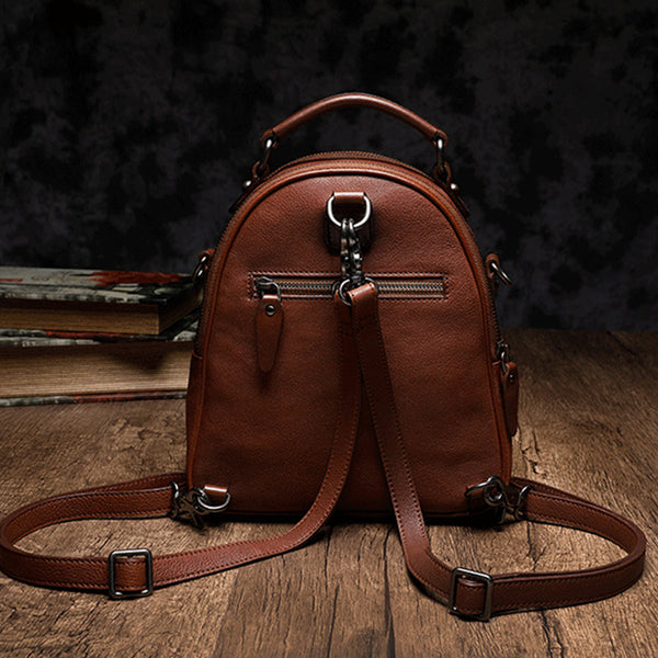 Womens Brown Genuine Leather Crossbody Backpack Purse Vintage Backpacks for Women Designer