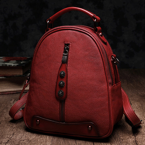 Womens Brown Genuine Leather Crossbody Backpack Purse Vintage Backpacks for Women Genuine Leather