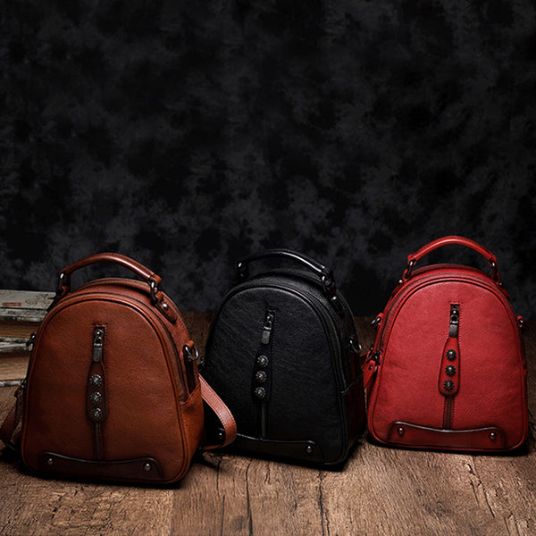 Womens Brown Genuine Leather Crossbody Backpack Purse Vintage Backpacks for Women cool