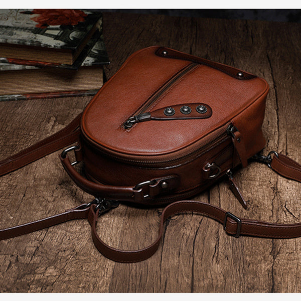 Womens Brown Genuine Leather Crossbody Backpack Purse Vintage Backpacks for Women fashion