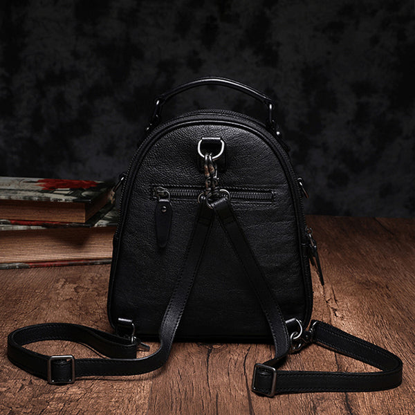 Womens Brown Genuine Leather Crossbody Backpack Purse Vintage Backpacks for Women funky