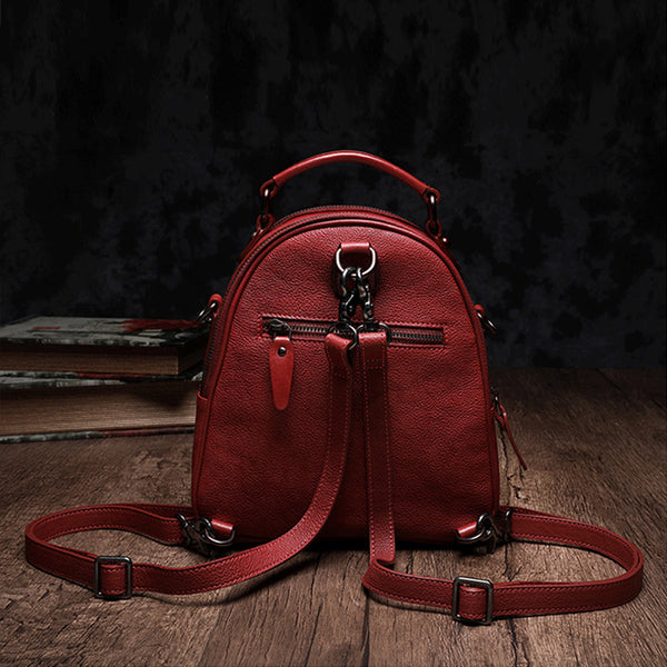 Womens Brown Genuine Leather Crossbody Backpack Purse Vintage Backpacks for Women gift