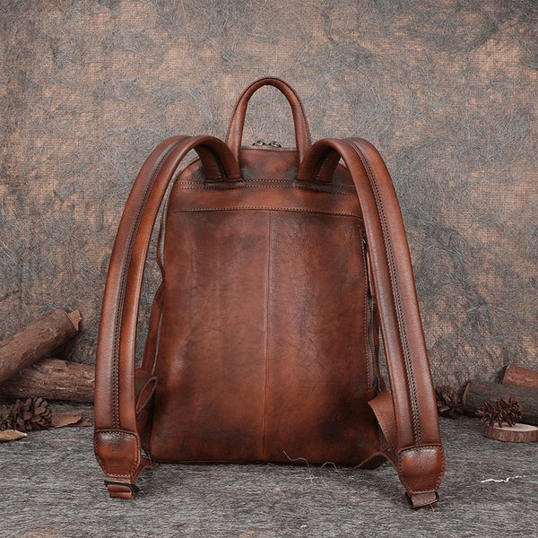 Womens Brown Genuine Leather Laptop Backpack Purse Travel Backpacks for Girls Chic