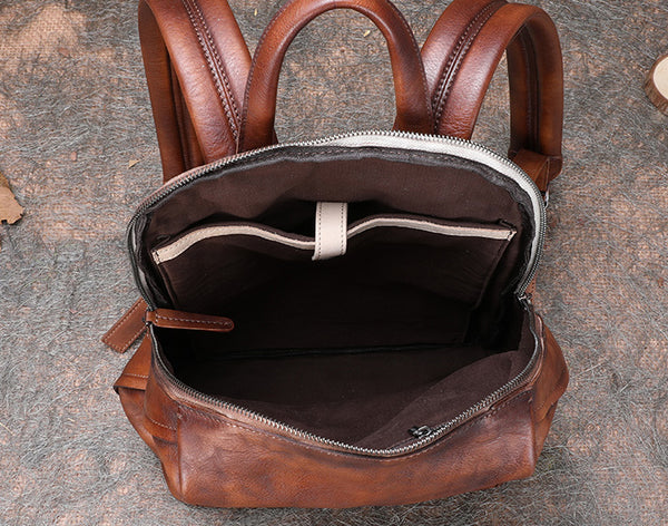Womens Brown Genuine Leather Laptop Backpack Purse Travel Backpacks for Girls Designer