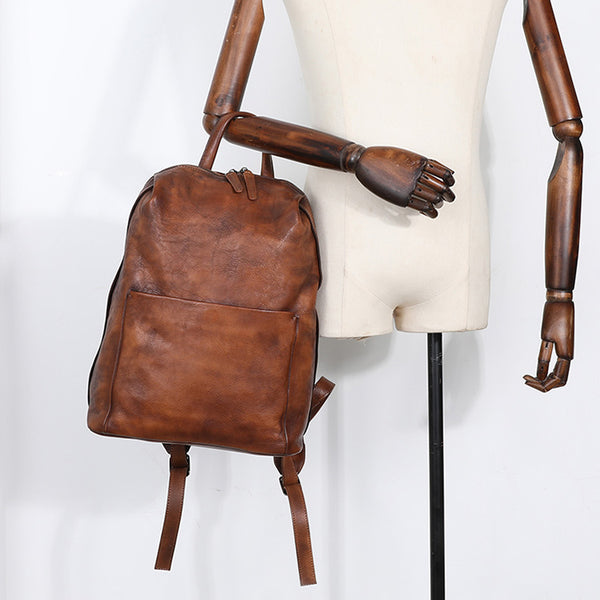Womens Brown Genuine Leather Laptop Backpack Purse Travel Backpacks for Girls quality