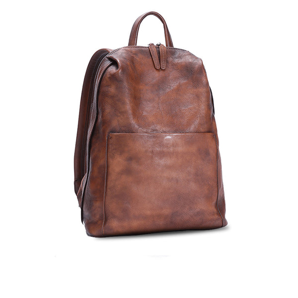 Womens Brown Genuine Leather Laptop Backpack Purse