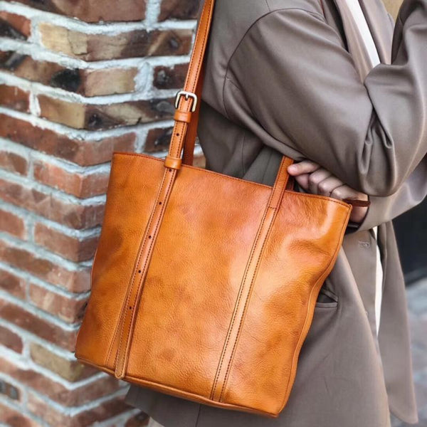 Womens Brown Genuine Leather Tote Handbags