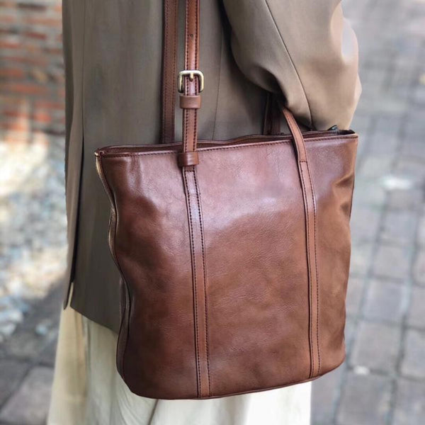 Womens Brown Genuine Leather Tote Handbags Over The Shoulder Purse